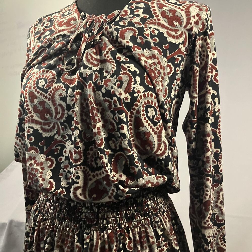Veronica M Dress Womens Medium Black Burgundy Paisley Long Sleeve Boho‎ USA Made - Picture 13 of 15
